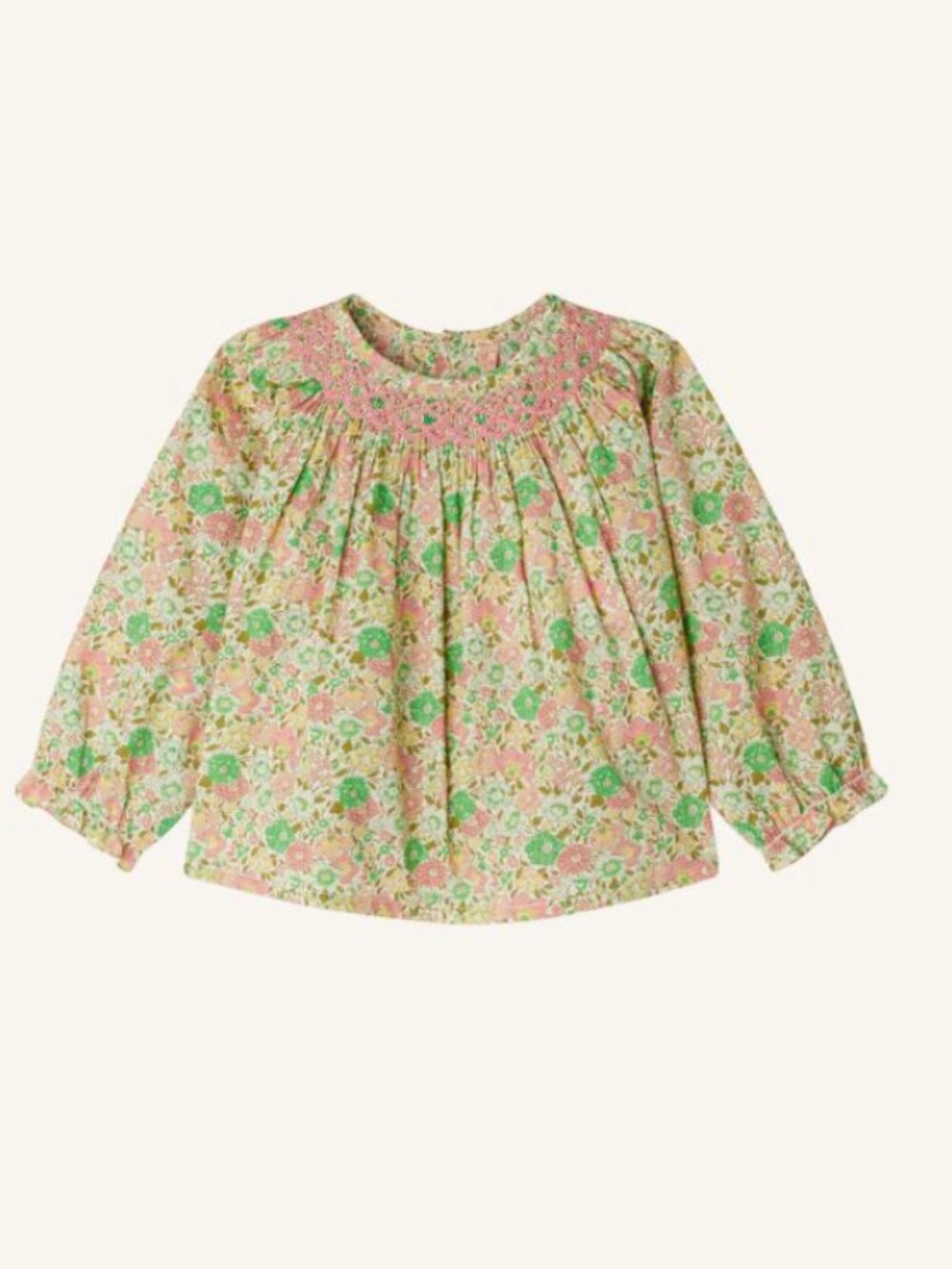 Bonpoint Griotte Smocked Blouse Pale Pink Liberty Floral 18M
